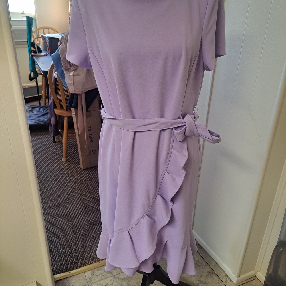 Andrew Marc Lavender Ruffle Midi Dress with Self Tie